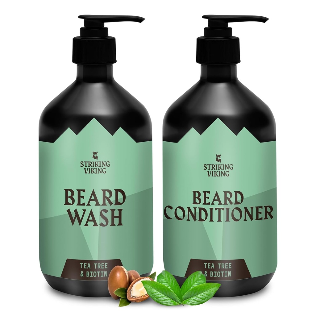 Spalatorie vikingi barbă și balsam (Tea Tree & Biotin) - Paraben și sulfat de curățare gratuită pentru toate tipurile de barbă (10oz per sticlă)