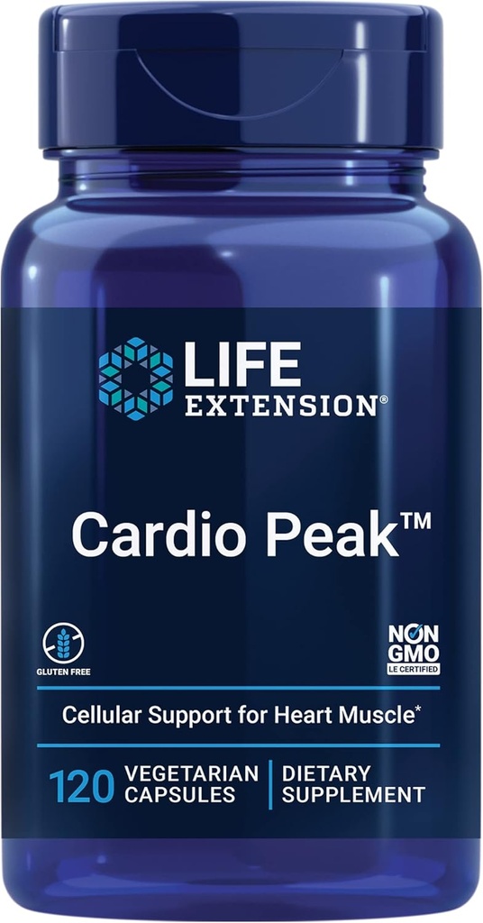 Life Extensie Cardio Vârf - Extract de Hawthorn (Leaf, Flower, Stem) Supliment cu Arjuna Extract pentru suport cardiac - De două ori pe zi - Gluten gratuit, non-GMO, vegetarian - 120 capsule