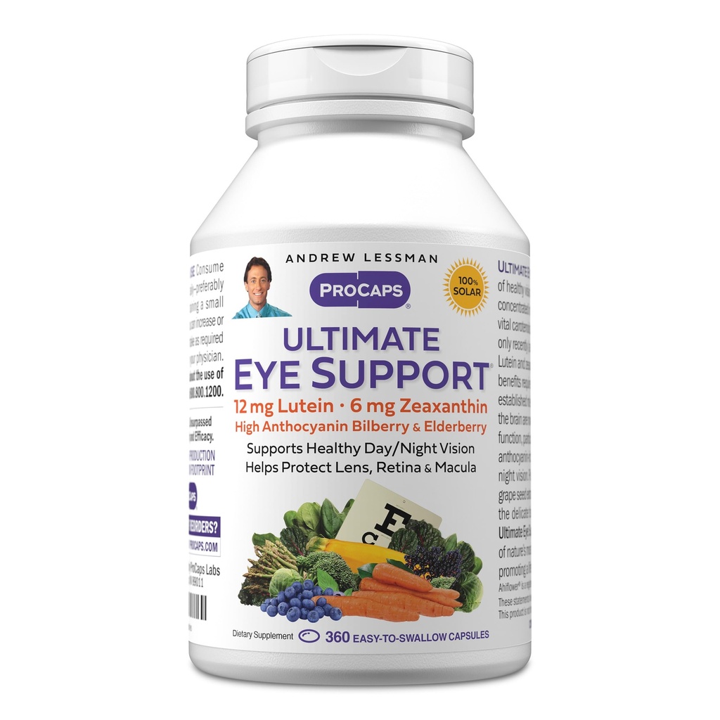 ANDREW LESSMAN Ultimate Eye Support 360 Softgels - 12mg Lutein, 6mg Zeaxantină, Bilberry, Key Nutrients pentru a sprijini sănătatea ochilor și să promoveze viziune sănătoasă. Fără aditivi. Uşor de înghiţit softgels