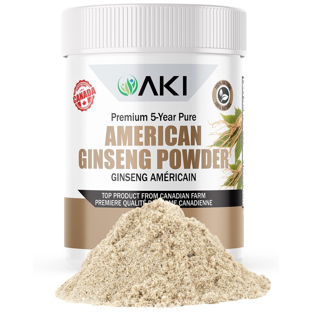 AKI American Ginseng Powder cu 4% ginsenozide - Ideal cu cafea, bauturi ca piureuri - Pachet de 1 (1,5oz/42.5g)
