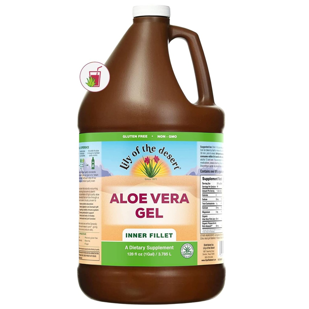 Lily of The Desert Aloe Vera Gel - Fillet interior consistență mai groasă Aloe Vera băutură cu vitamine naturale, enzime digestive pentru sănătate gută, relief stomacal, Wellness, stralucire piele, 128 Fl Oz