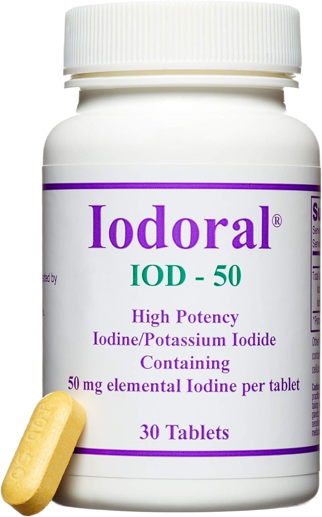 Optimox Iodoral 50 mg Supliment - Tablete cu iod de potasiu, Iod de mare potenţă, Suplimente pentru Suport tiroidian, Soluţie de iod Lugol - 30 Număr
