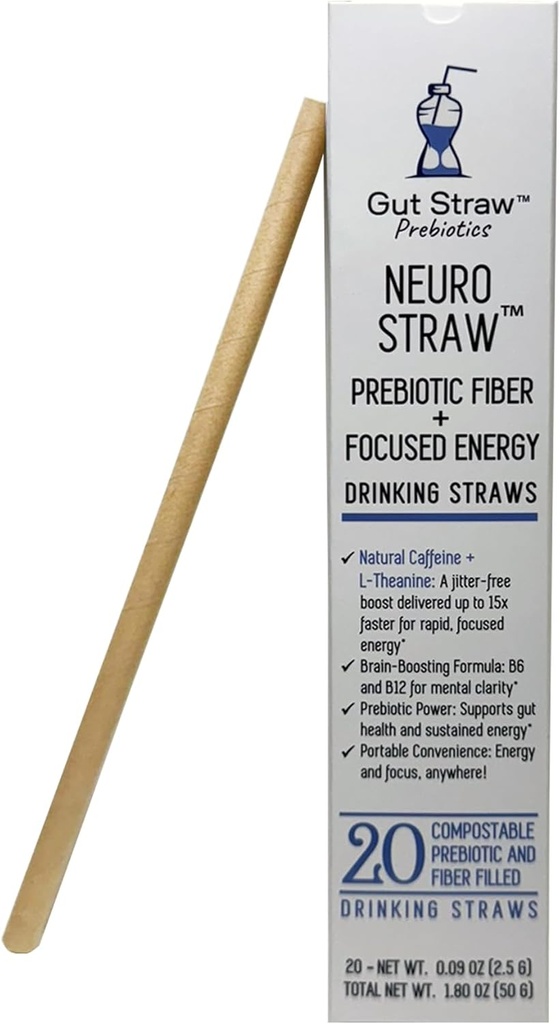 Neuro Straw by Gut Straw - Natural Caffeine, L-theanină, B Vitamine și Fibră prebiotică într-o Paie eco-friendly