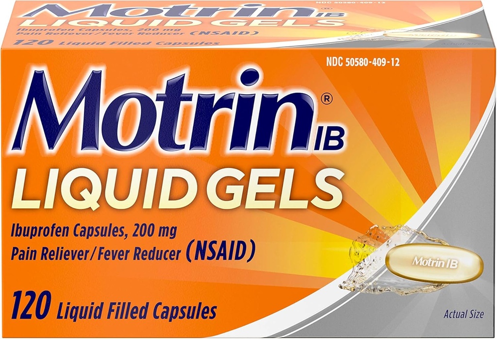Motrin IB 200mg Ibuprofen lichid Gel Pain Relieiver/Fever Reductor pentru dureri şi dureri, 120 ct