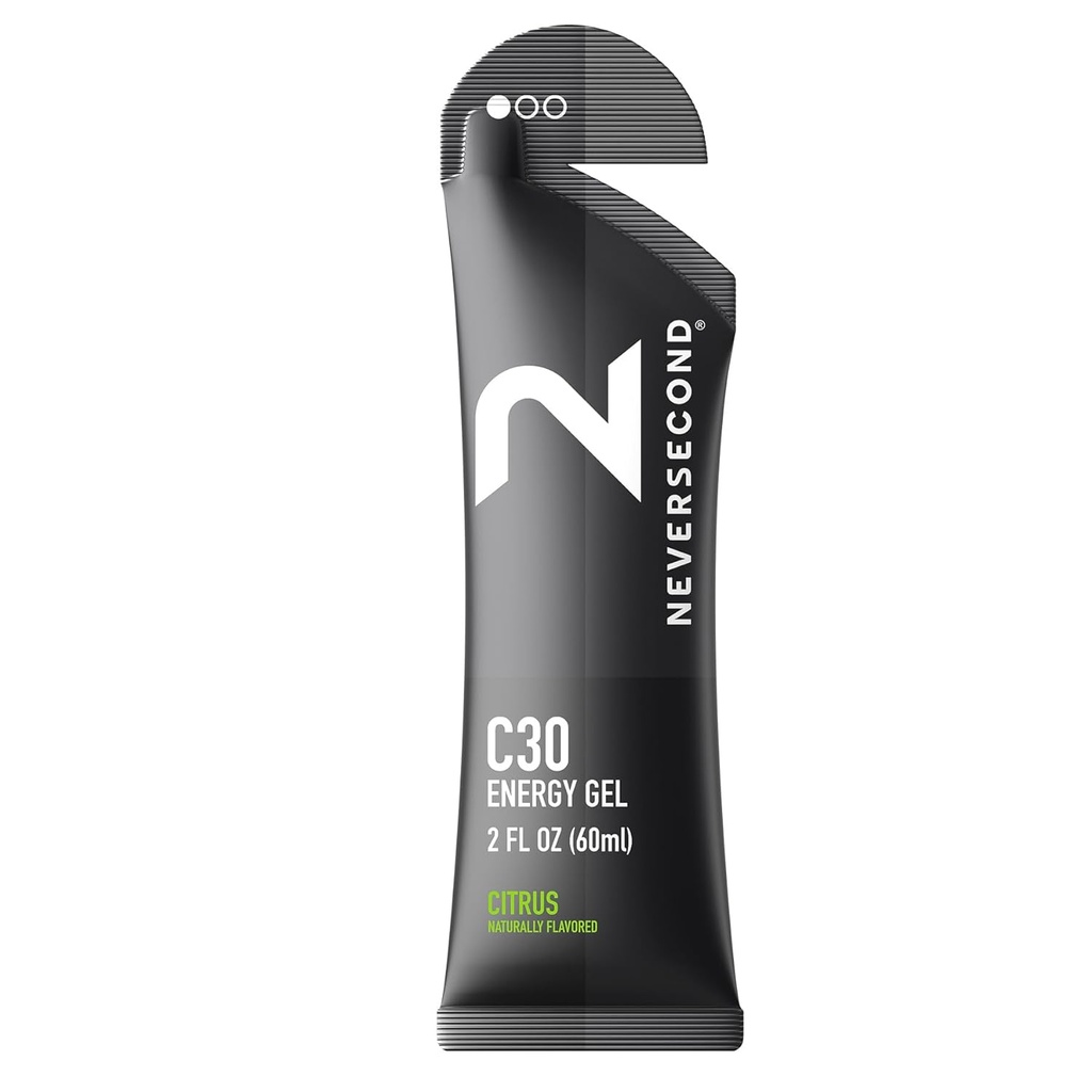 Neversecund C30 Energy Gel, Performance Nutrition & Hydration, Never2 Energy Gel for Ultra Triatlons, Cycling & Marathons (Citrus Flavor, 12 Count Pack)