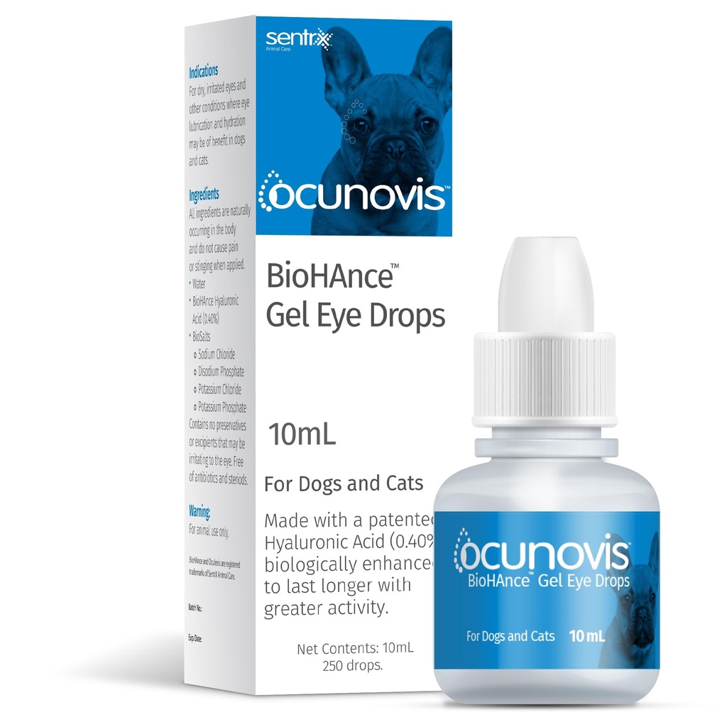 Sentrx Ocunovis Gel picături ochi pentru câini și pisici, Lub ochi pentru câini Alergie Ajutor Lubricant, Câini cu ochi uscaţi, lacrimi artificiale, 10 ml