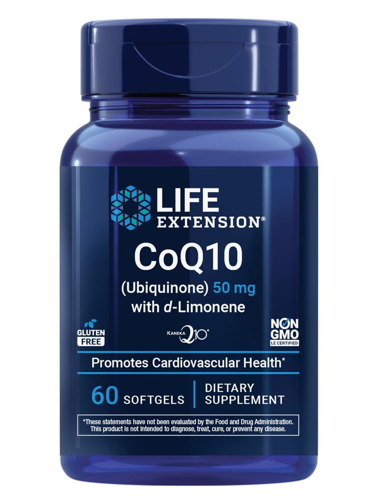 Extensie de viață CoQ10 super-absorbabil (Ubichinonă) cu d-Limonen, Suplimentul de sănătate a inimii, ameliorează Obosealăa generală, de apărare de stres oxidativ, 50 mg, Non-GMO, Gluten-Free, 60 softgels