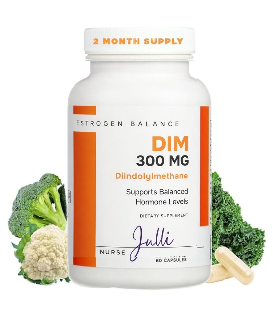 DIM Supliment estrogen pentru femei - Echilibru hormonal și suport armonios pentru menopauză, PCOS & Acnee hormonală cu proprietăți antioxidante - 300 Mg, 60 Conte (Pachet de 1)