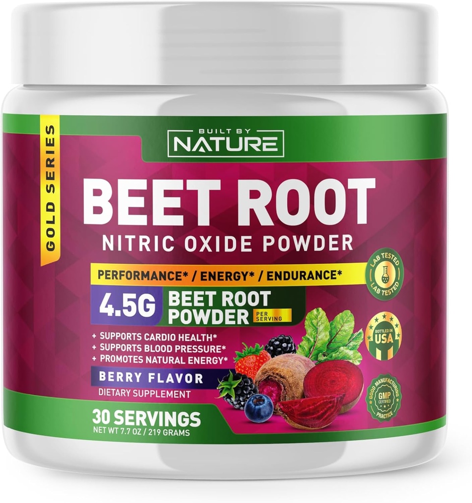 Sfeclă Root Nitric oxid de pulbere - Ecologic Beetroot Super Food Performance Booster pentru circulatie, energie, rezistenta, fluxul de sange si sanatatea inimii - Vegan, non-GMO - Berry Aroma - 30 Serviri