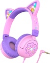iClever Kids Căști Cat Ureche, LED-lumină Up, 85dBA Volum sigur, Stereo Sound Toddler Căști pentru Școala de Turism, Căști pliabil 3.5mm Wired pentru copii comprimate iPad, Meow Lollipop -Pink