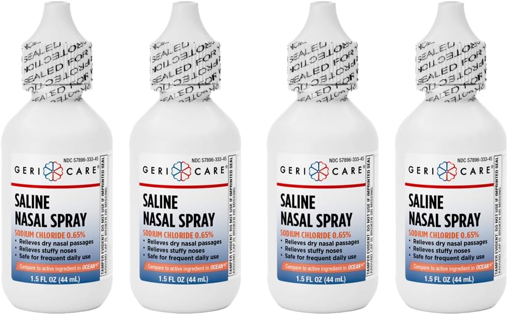 GeriCare Salină Spray nazal 1,5 FL OZ hidratare clorură de sodiu 0,65% (Pachet de 4)