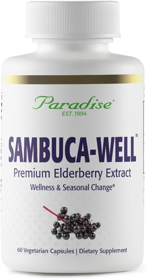 Paradise Herbs Sambuca-Ei bine, Sambucas Nigra, European Elderberry 50:1 Extract, Super Potent, Ultra Pure, Vegan, Non OMG, Gluten Free, 60 Capsule vegetariene