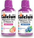 Bluebonnet Nutriție Citrat de calciu lichid Citrat de magneziu Citrat, vitamina D3- Bundle de aromă de afine și aromă de căpșuni, 2 flacon de 16 Fl Oz Each (32 Fl Oz Total)