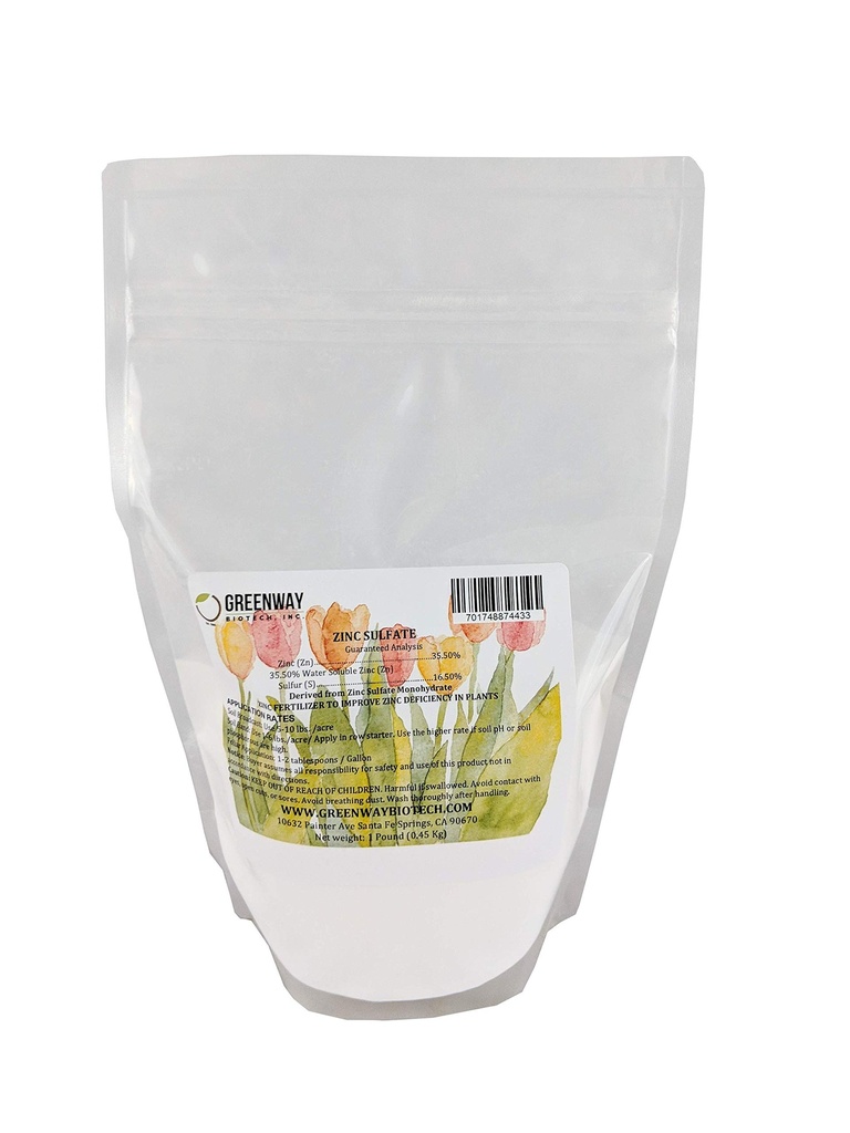 Greenway Biotech, Inc. zinc sulfat pulbere 35,5% monohidrat Plus 16,5% sulf (1 liră)