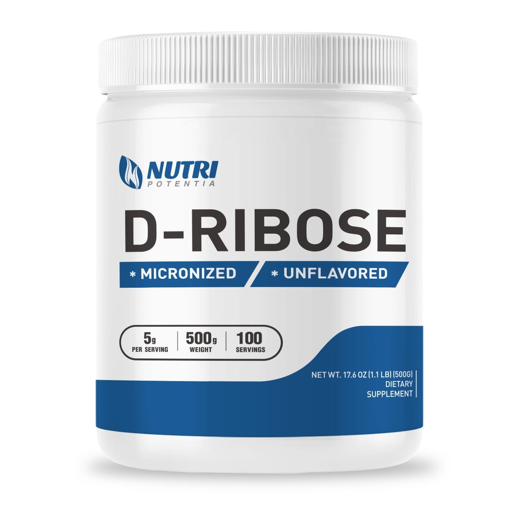 Pulbere pură D-Riboză - Supliment cu pulbere de Riboză, susține energia - fără aromă - Gluten (500 Grams - 1,1 Lbs)