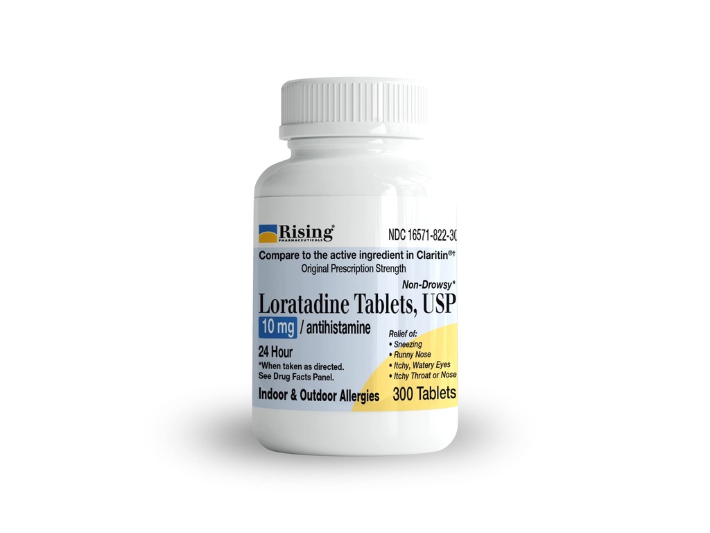 Rising Pharma Alergy Relief - Loratadine Tablets 10mg - Antihistamin, produs de ajutorare pentru alergii - 300 Comprimate