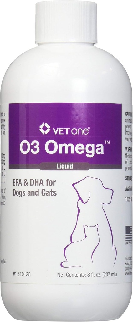Vet 1 O3 Omega lichid EPA & DHA pentru câini și pisici - Skin & Coat Supplement - Sprijină sistemul imunitar și sănătatea comună - 8 oz