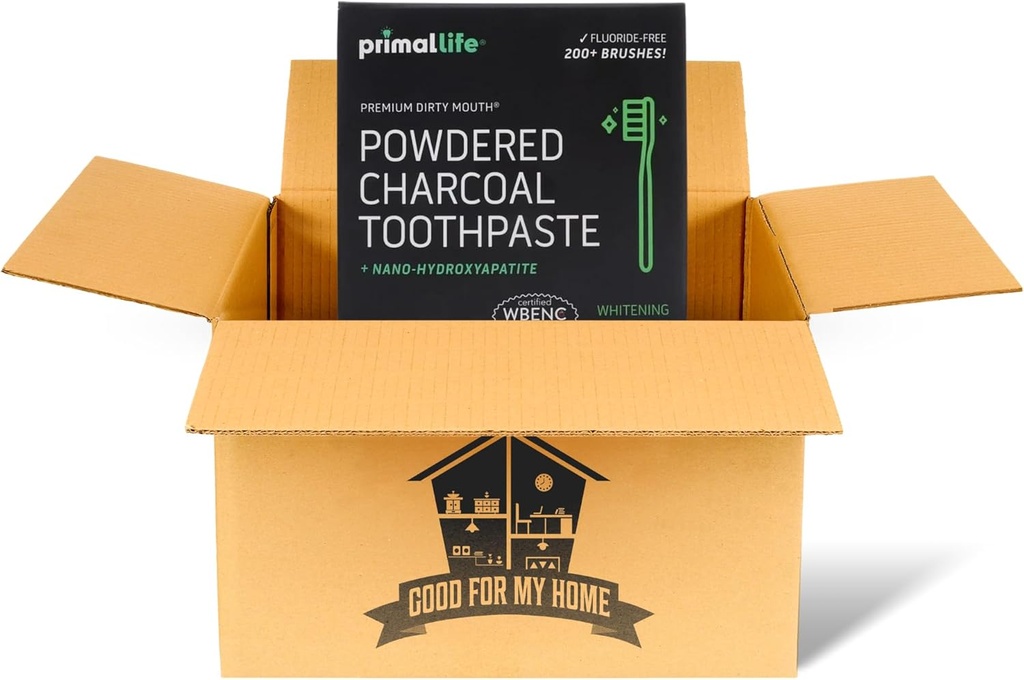 Charcoal Primal Life Actived Organics 1 oz Toothpowder: Organic Vegan Blend, Kaolin & Bentonite Clay, Essential Oils - Black Spearmint pentru 200+ Brushings. Cutia GFMH inclusă.