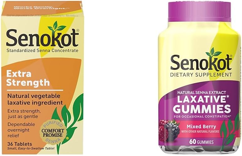 Senokot Extra Putere Laxative naturale legume pentru ajutor blând peste noapte constipație ocazională, 36 Conte & Supliment alimentar Gumies Laxative, extract de senna naturale, blând