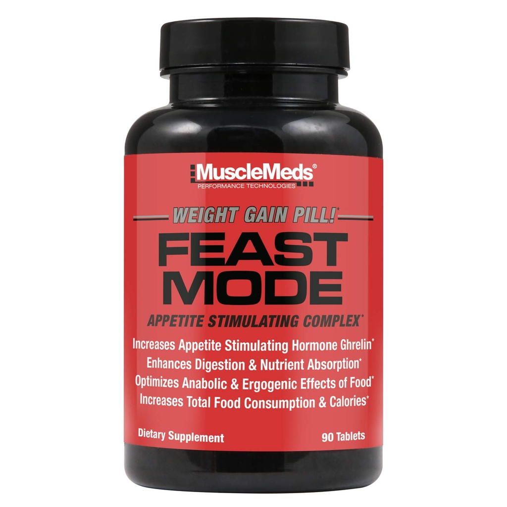 MuscleMeds Feast Mode Apetit Stimulant Gain Greutate pastile Enzime digestive Sigure și eficiente 90 Capace, Nearomat, 90 Conte