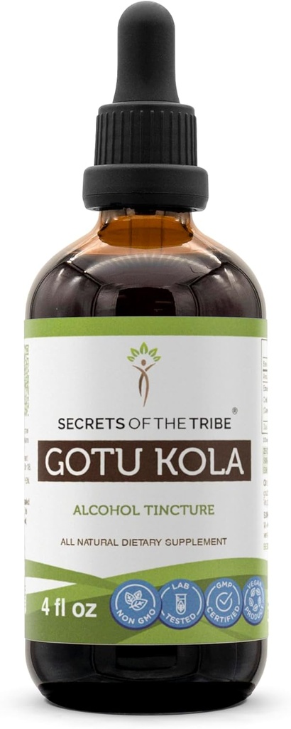 Secretele Tribului Gotu Kola Tincture Alcool lichid Extract, Gotu Kola (Centella Asiatica) Herb uscat (4 FL OZ)