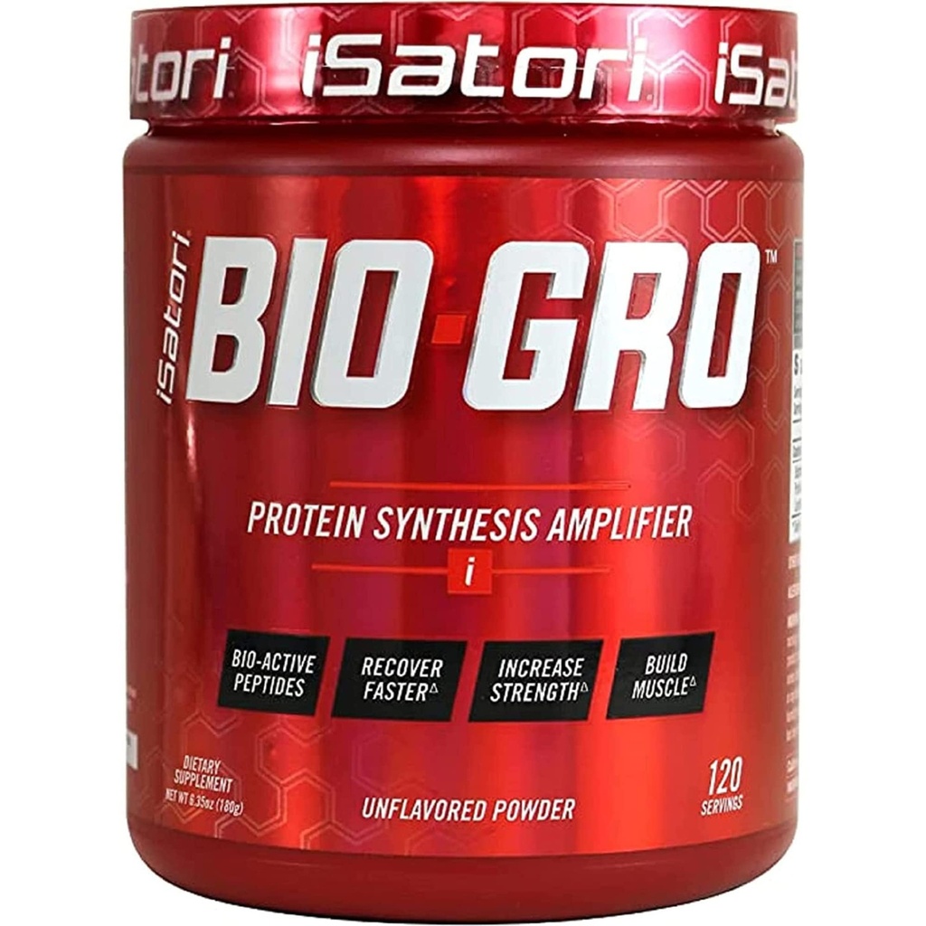 iSatori BIO-GRO Sinteza amplificator de proteine, pentru recuperarea si cresterea musculara, imbunatatit Stimulant gratuit pre-workout si supliment de colostru cu peptide bio-active- nearomatizate (120 serviri)