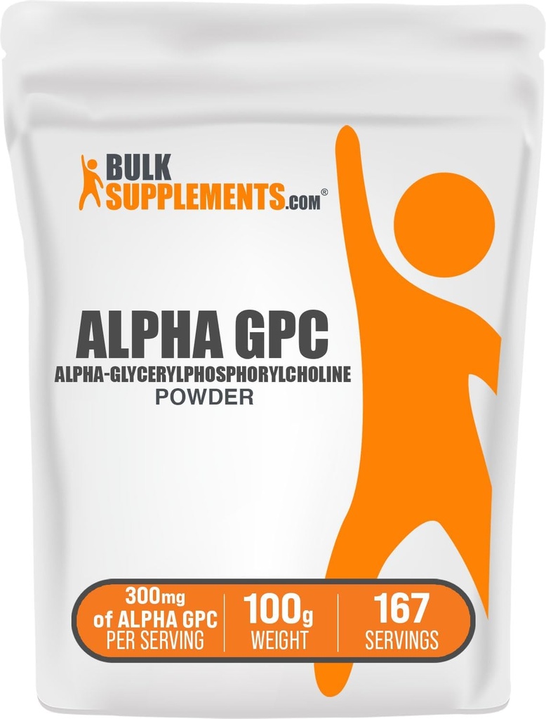 BulkSupplements.com Alpha GPC pulbere - Suplimente coline, Alpha GPC 300mg - fără aromă și gluten, 600mg per Serving, 100g (3.5 oz) (Pachet de 1)