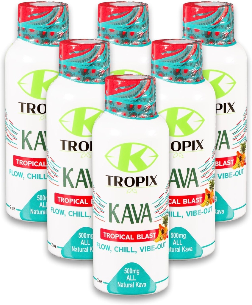 K-Tropix Kava Shot Tropical Blast - 500 mg Shots Wellness pentru a promova relaxarea și reducerea grijii - Kava Drink - griji, Tensiuni, Strengly Relief Supliment - 6 Pack