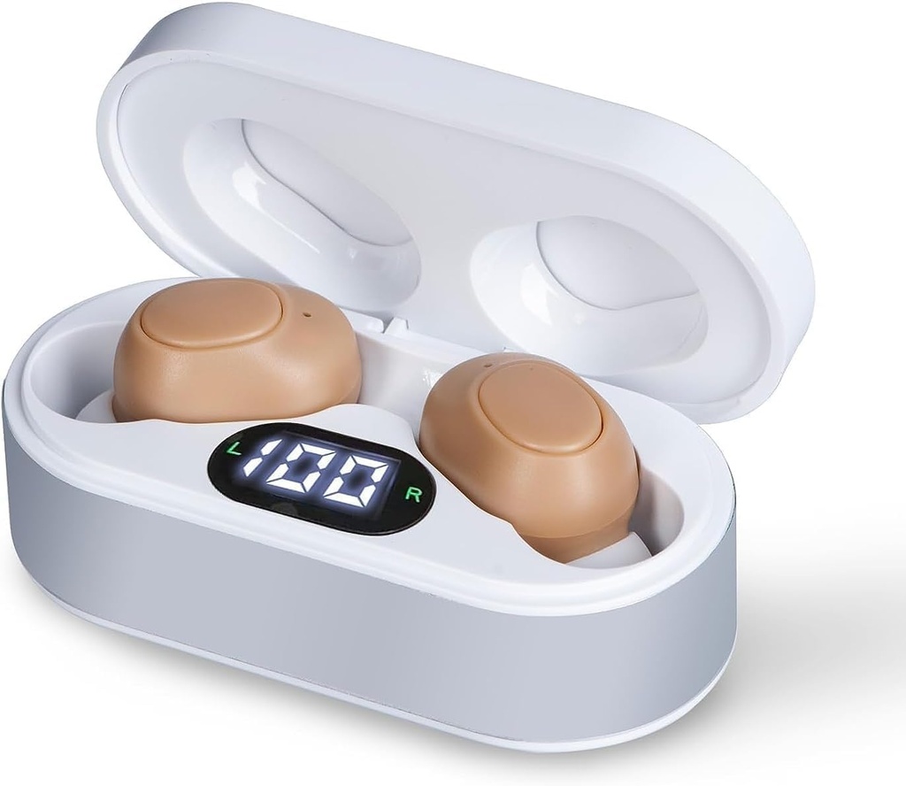 SIDA auditivă pentru seniori, amplificatoare de auz reîncărcabile cu Anularea zgomotului, Crystal Clear Sound, Invizibile SIDA auditivă OTC w/Charging Case pentru adulți