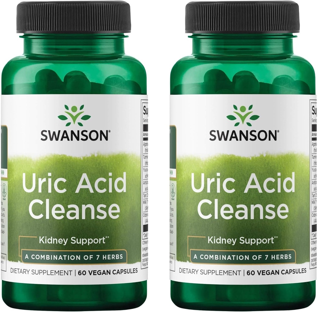 Swanson Uric Acid Cleanse - Natural Supplement Promoting Kidney Support - Features a Powerful Combination of 7 Herbs - (60 Veggie Capsules) 2 Pack