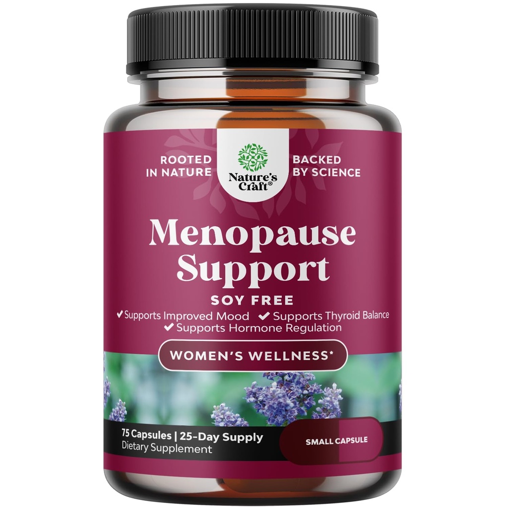Menopauza complet Herbal Supliment pentru femei - Soy Free Femeie Hormon Balance Capsule pentru Transpiratii de noapte Flash-uri fierbinti si Swings cu Dong Quai, Chaste Berry & Black Cohosh Root - 75 Conte Pack