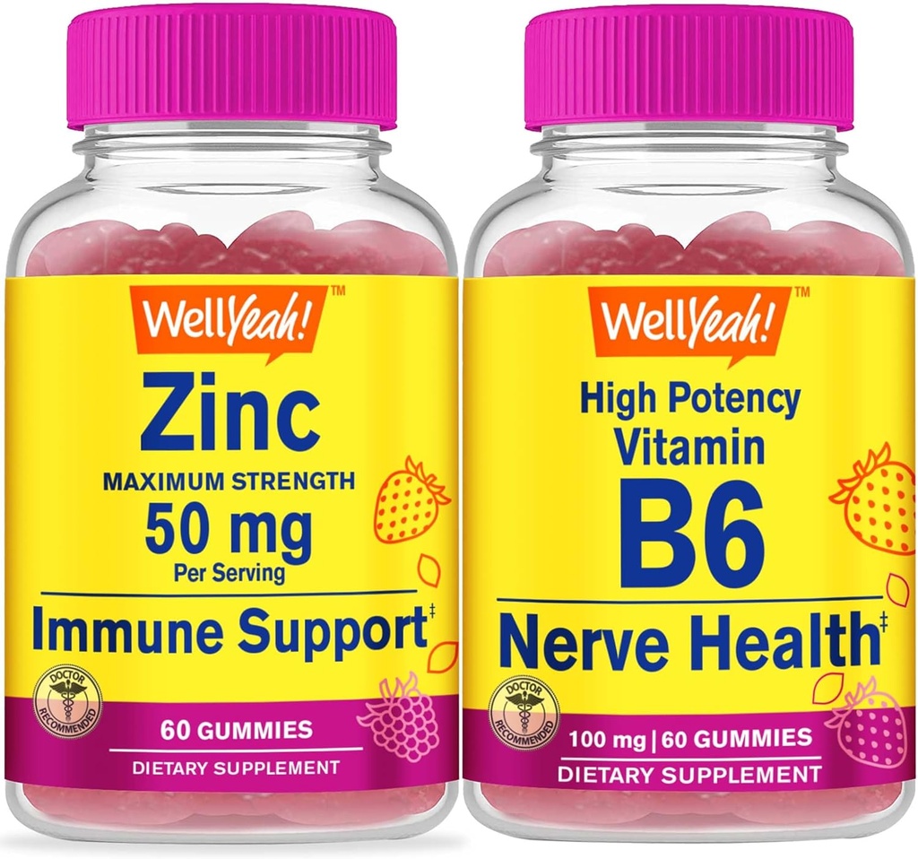 Ei bine, Zinc + vitamina de mare potenta B6, Gume Bundle - mare Tasting, Supliment de vitamine, gluten gratuit, OMG-uri gratuit, guma de mestecat