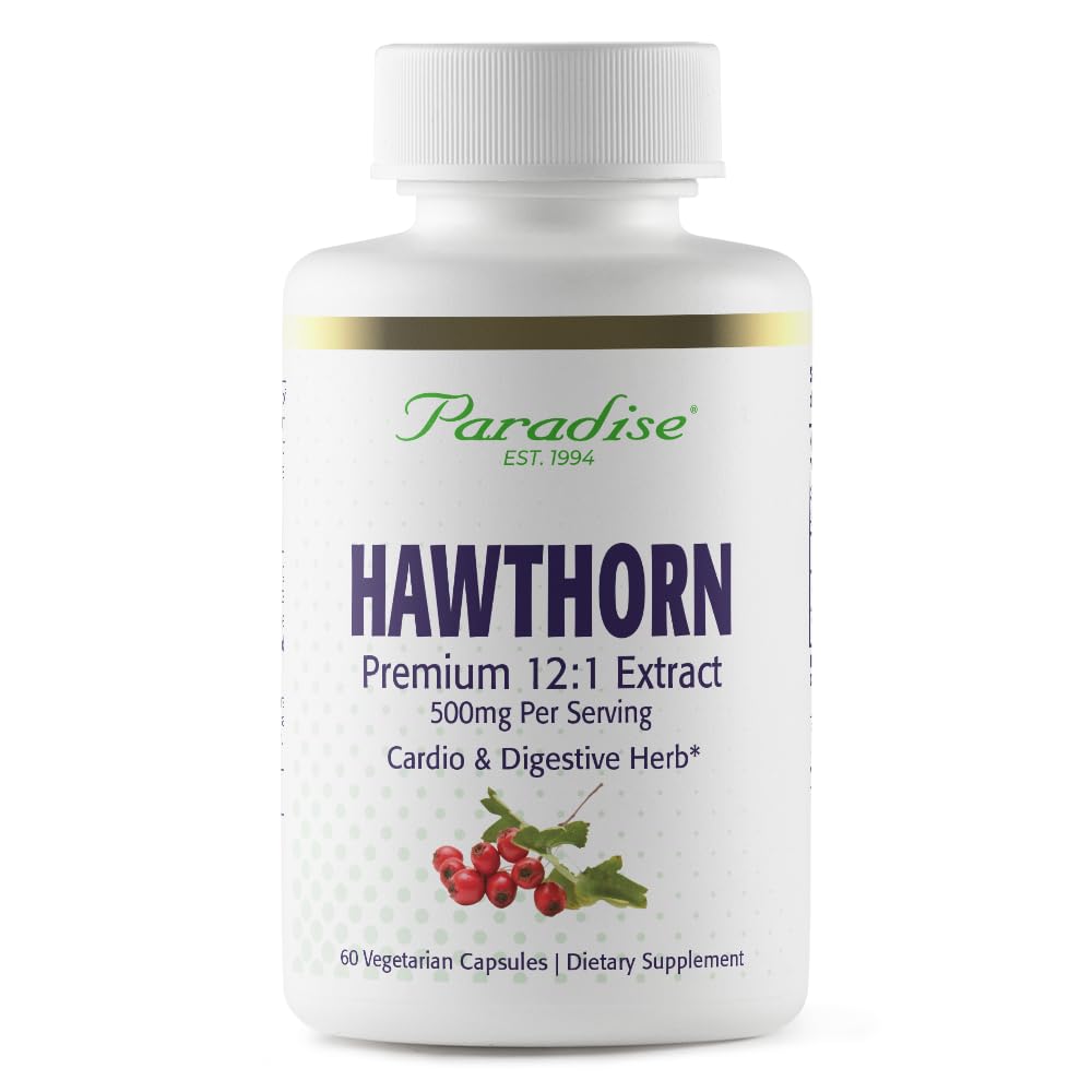 Paradise Herbs Hawthorn Berry, Active Whole Spectrum Extract, Super Potent, Ultra Pure, Vegan, Non-GMO, Gluten Free, 60 Capsule vegetariene