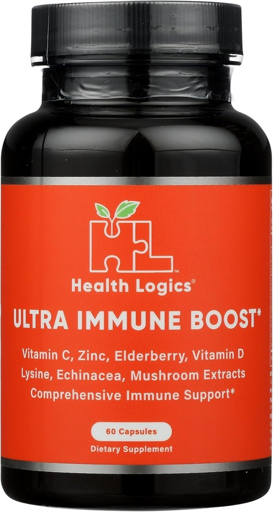 Logica Sănătăţii Fortifică! Capsule cu vitamina C, zinc, elderberry, vitamina D, Lysina, echinacea, și extracte de ciuperci pentru puternic suport imun antioxidant, 60 Capace vegetale