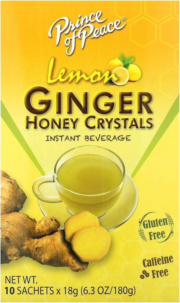 Prince of Peace Instant Natural Lemon Ginger Honey Crystals, 10 Sachete 