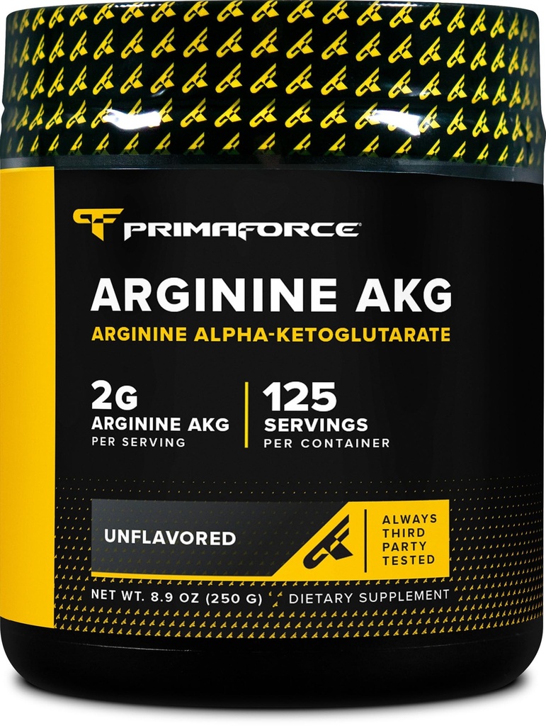 PrimaForce AAKG Arginine Powder, 250 grame (L-Arginină și acid alfa-Ketoglutarat) Supliment de antrenament premium, non-GMO, Vegan, gluten gratuit