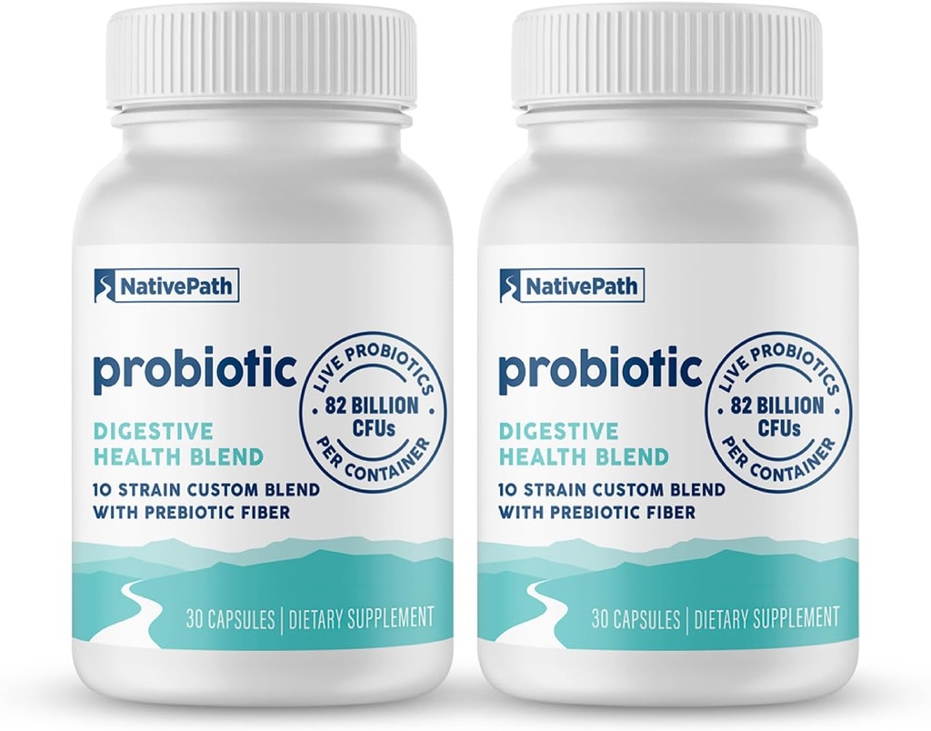 NativePath Daily Probiotic, 10-tulpina Blend Probiotice personalizate Supliment pentru bărbaţi şi femei, 82 miliarde CFU - 60 Conte