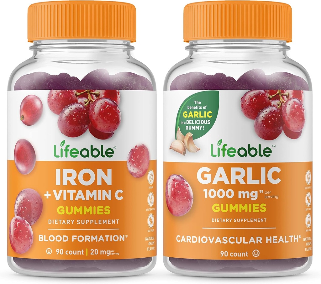 Fier viu cu vitamina C + Usturoi 1000mg, Gume Bundle - mare Tasting, Supliment de vitamine, gluten gratuit, OMG gratuit, guma de mestecat