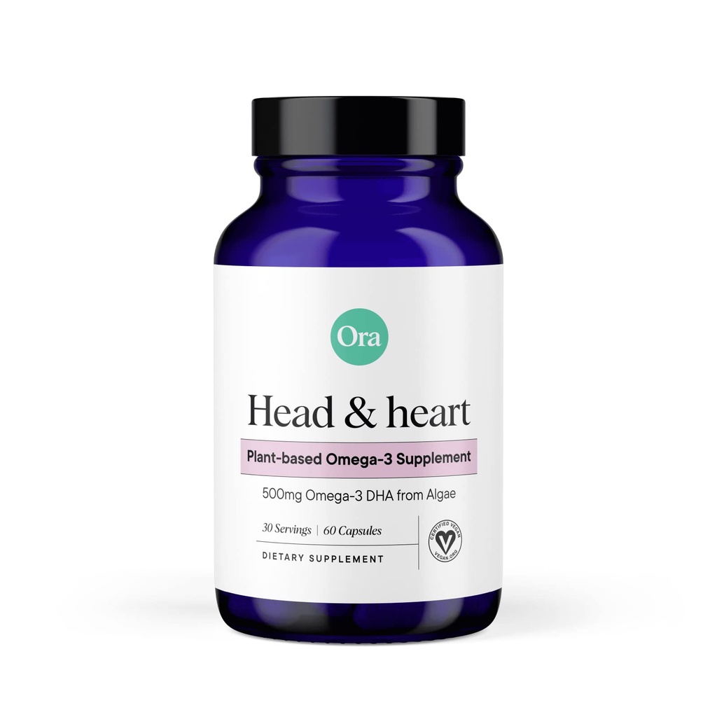 Ora Organic Vegan Omega 3 Supliment - 500 mg DHA pentru creier, ochi, și sănătatea inimii - Made from Sustainable Algae - 60 Capsule