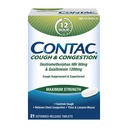 Contac Tuse & Congestie Putere maximă Controle Tuse, Thins și Loosens Mucus, Guaifensin & Dextrometorfan HBR, Extended Release Tablets, 21 Count