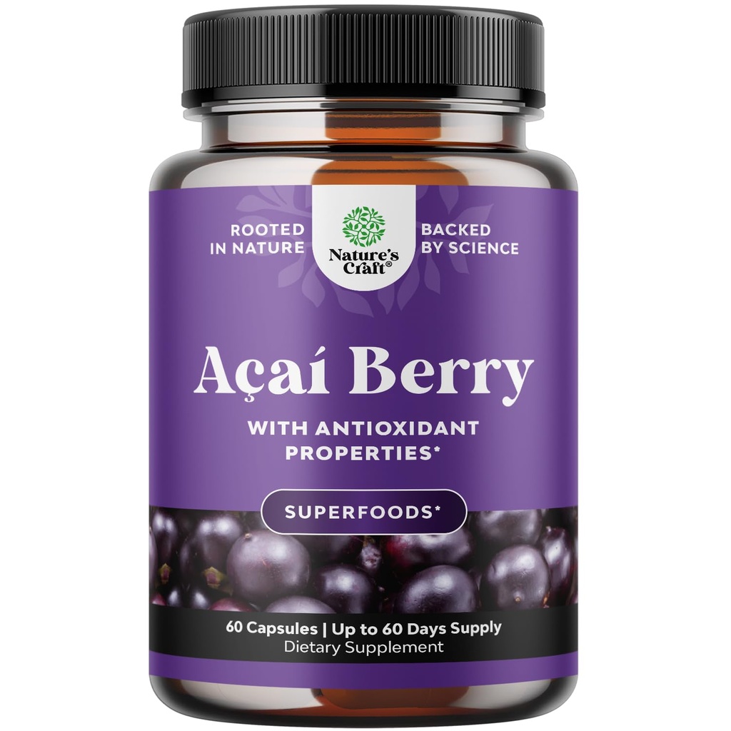 Naturas Craft Acai Berry suport Antioxidant pierdere in greutate Supliment pentru femei si barbati - Vitamine Minerale Formula antioxidant suporta sistemul imunitar si boost energie Cognitive Health - 60 Serviri