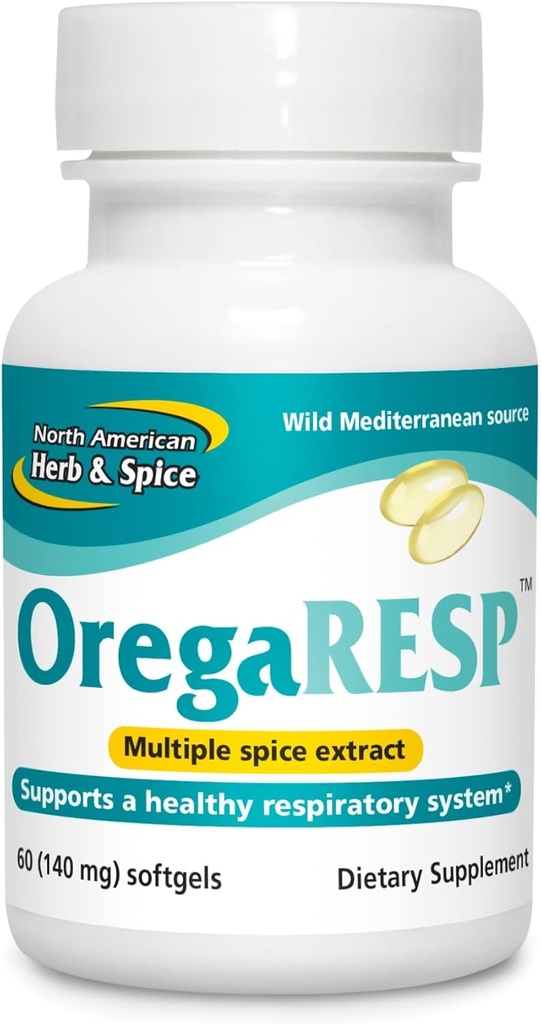NORD AMERICAN HERB & SPICE OregaResp P73-60 Softgels - Suporturi Immune & Respirator - Complex de ulei de condimente multiple cu ulei Oreganol P73 Oregano - Non-GMO - 30 Servings