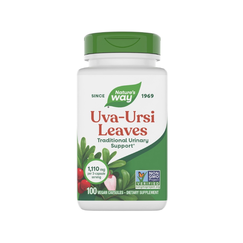 Natura's Way Uva Ursi Frunze, Suport urinar tradiţional*, 1,110 mg per 3-Capsule Serving, Proiect non-GMO verificat, Supliment alimentar Herbal, Gluten gratuit, 100 capsule Vegan (Packaging May Vary)