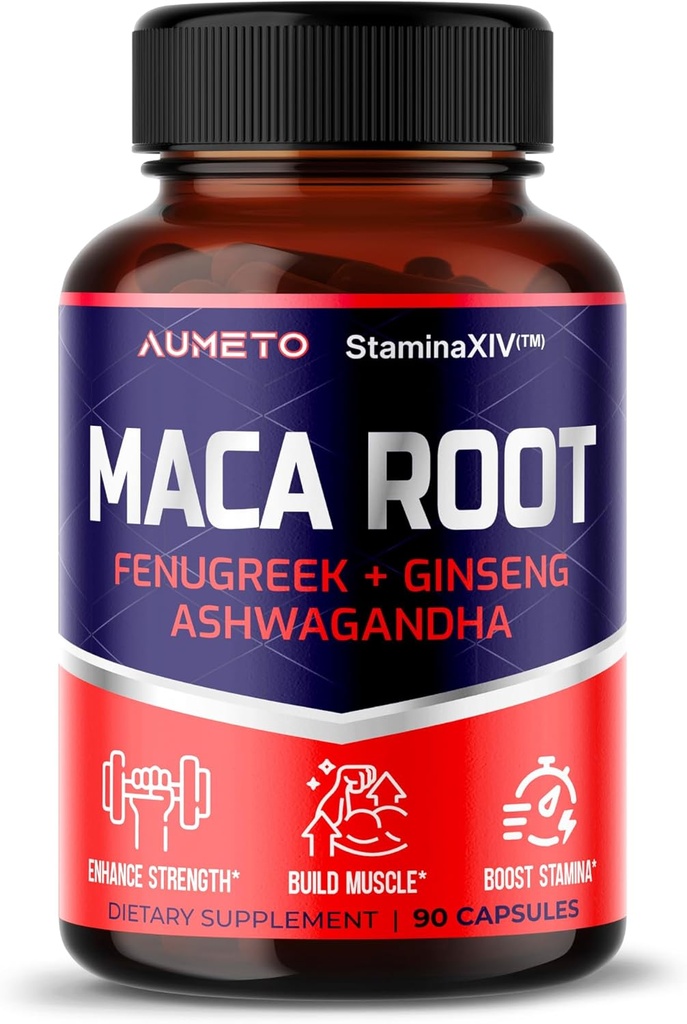 Maca Root Supplement - Advanced 12-in-1 Formula cu Ashwagandha, Fenugreek, Panax Ginseng pentru cresterea musculara, rezistenta si performanta - Made in the USA (90 Conte (Pachet de 1))