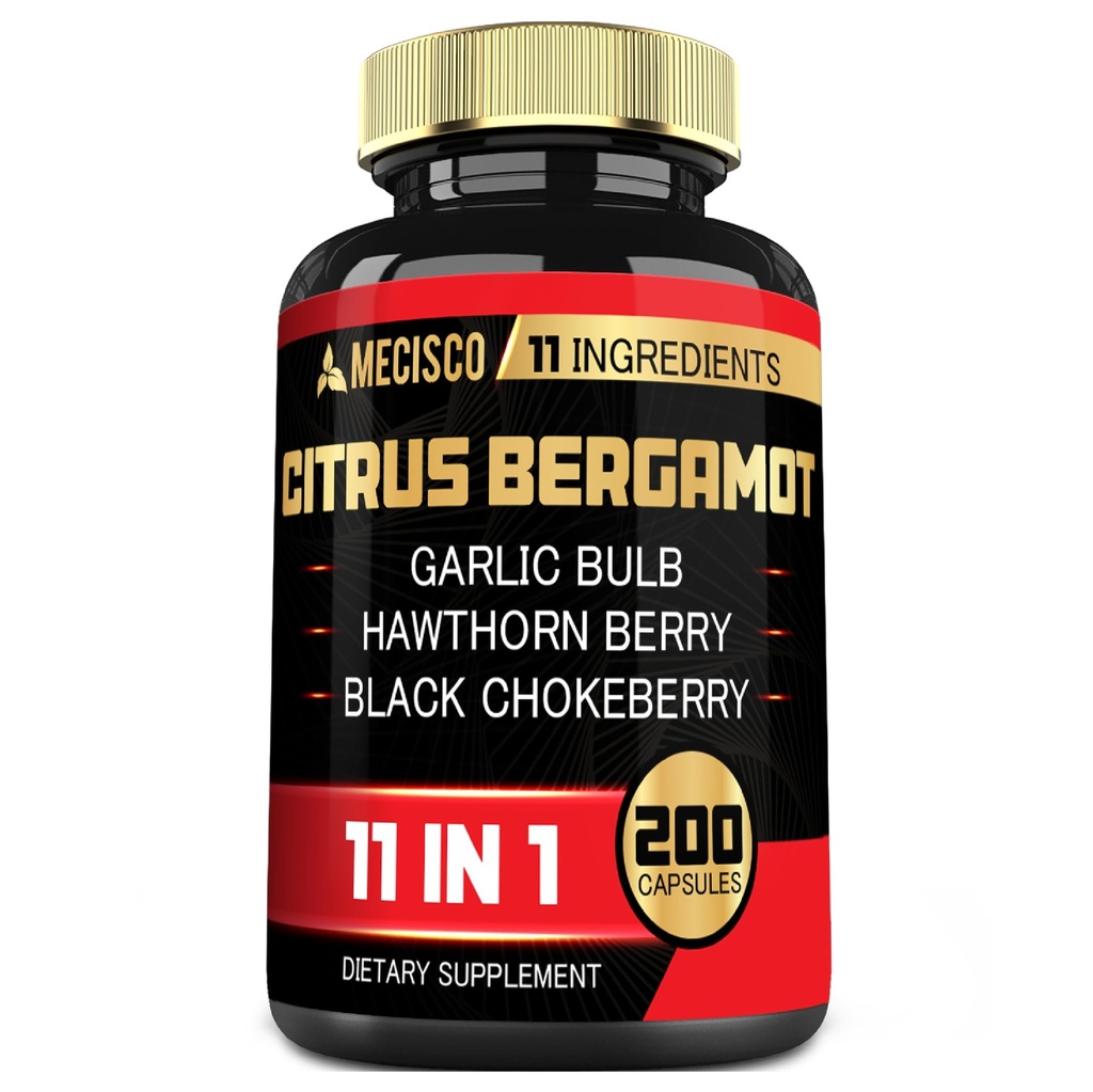 11in1 Citrus Bergamot Supliment 1000mg cu frunze de măsline, Hawthorn Berry, Guggul, Usturoi, şi mai mult - Suport Imunitate, Circulatory System & Global Health - 200 Capsule