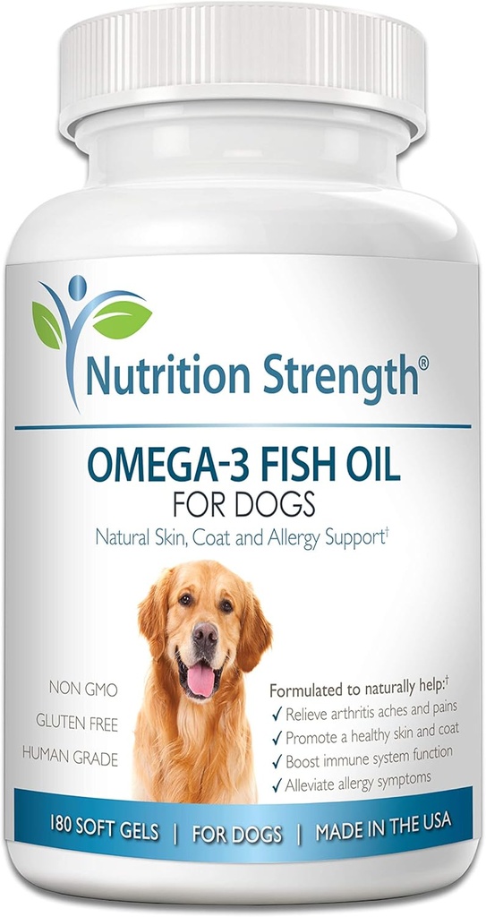 Omega 3 Geluri de ulei de pește moale pentru câini cu EPA & DHA acidi grasi pentru inimă, piele, suport pentru haine și alergii, Hip & Joint & Artrite Dog Supliment, 180 Geluri moi