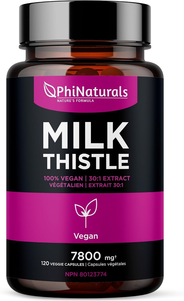 PhiNaturals Milk Thistle Extract capsule Supliment de detox ficat 260 mg Silymarin 30:1 Extract echivalent cu 7800 mg lapte Thistle Seminte de ficat Detox Silimarina