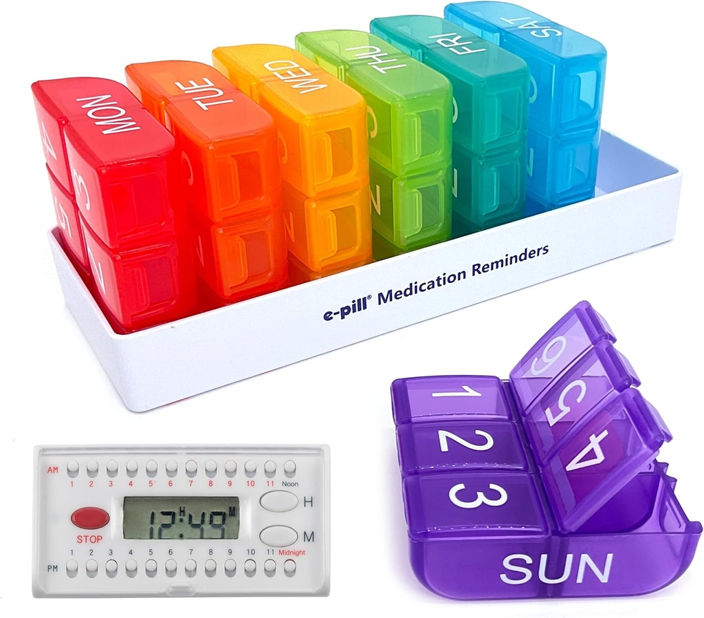 E-Pill 6 Times a Day x 7 Day Weekly Pill Organizator, Vitamina si Medicina Pilula Reminder - cu 6 Alarm Timer (White)