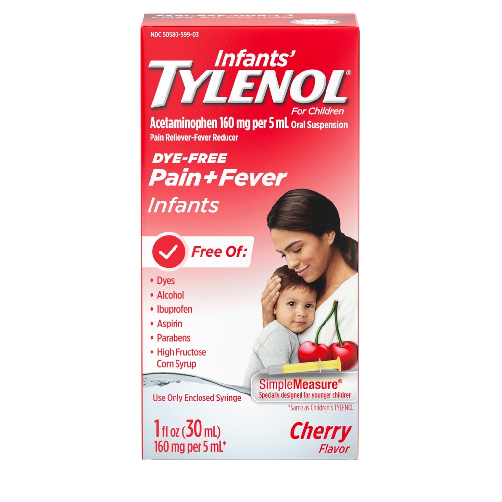 Tylenol de sugari suspensie orală medicament lichid cu Acetaminofen, Reductor Febră pentru copii și durere Reliever pentru dureri și dureri minore, Sore gât, durere de cap și dureri de teeting, Cherry Dye-Free, 1 fl. oz