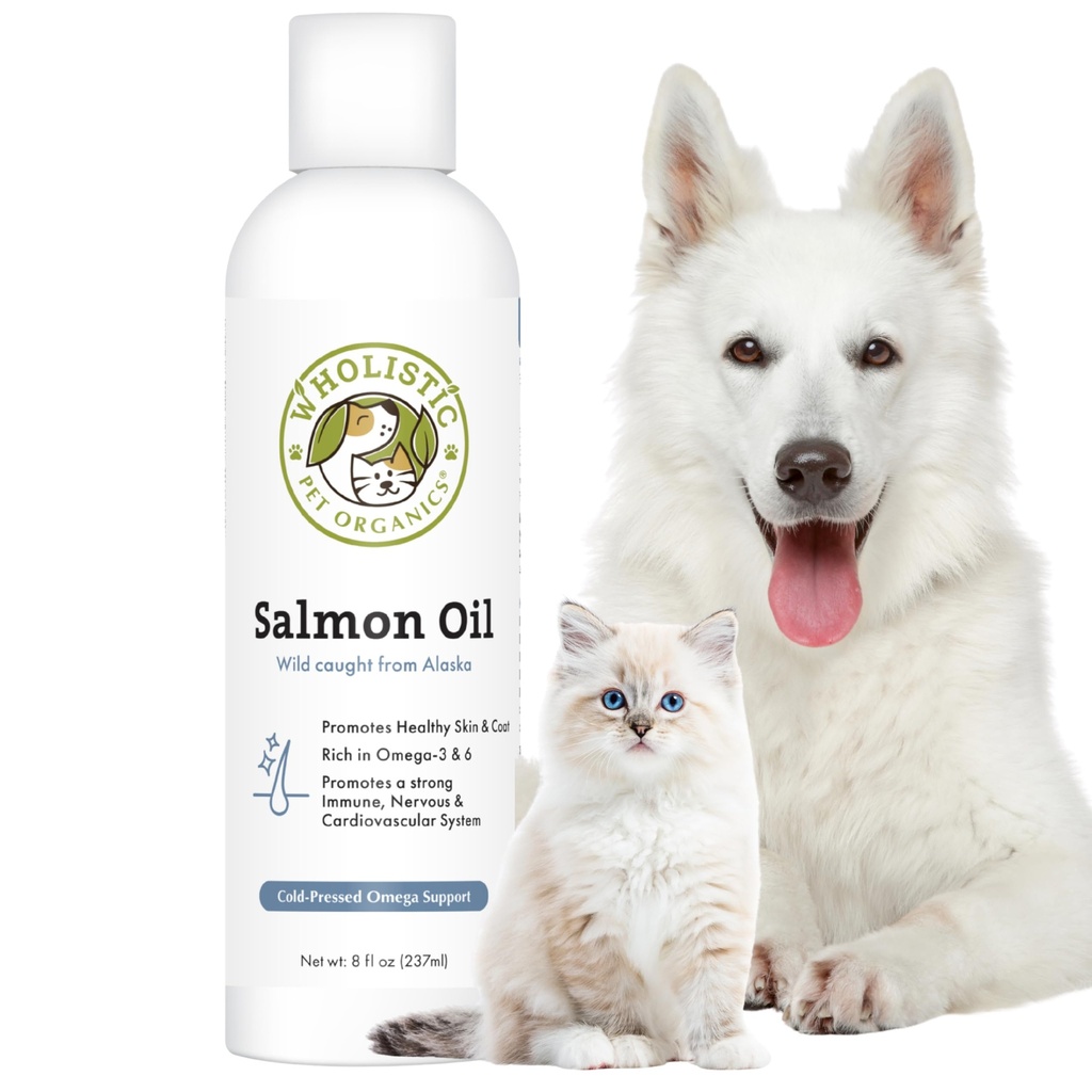 Wholistic Pet Organics Salmon Oil: Deep Sea Wild Alaska ulei de somon pentru câini și pisici - Natural Omega 3 Dog Fish Suplimentul de ulei cu EPA și DHA pentru piele, haina, inima și sistemul nervos Sănătate